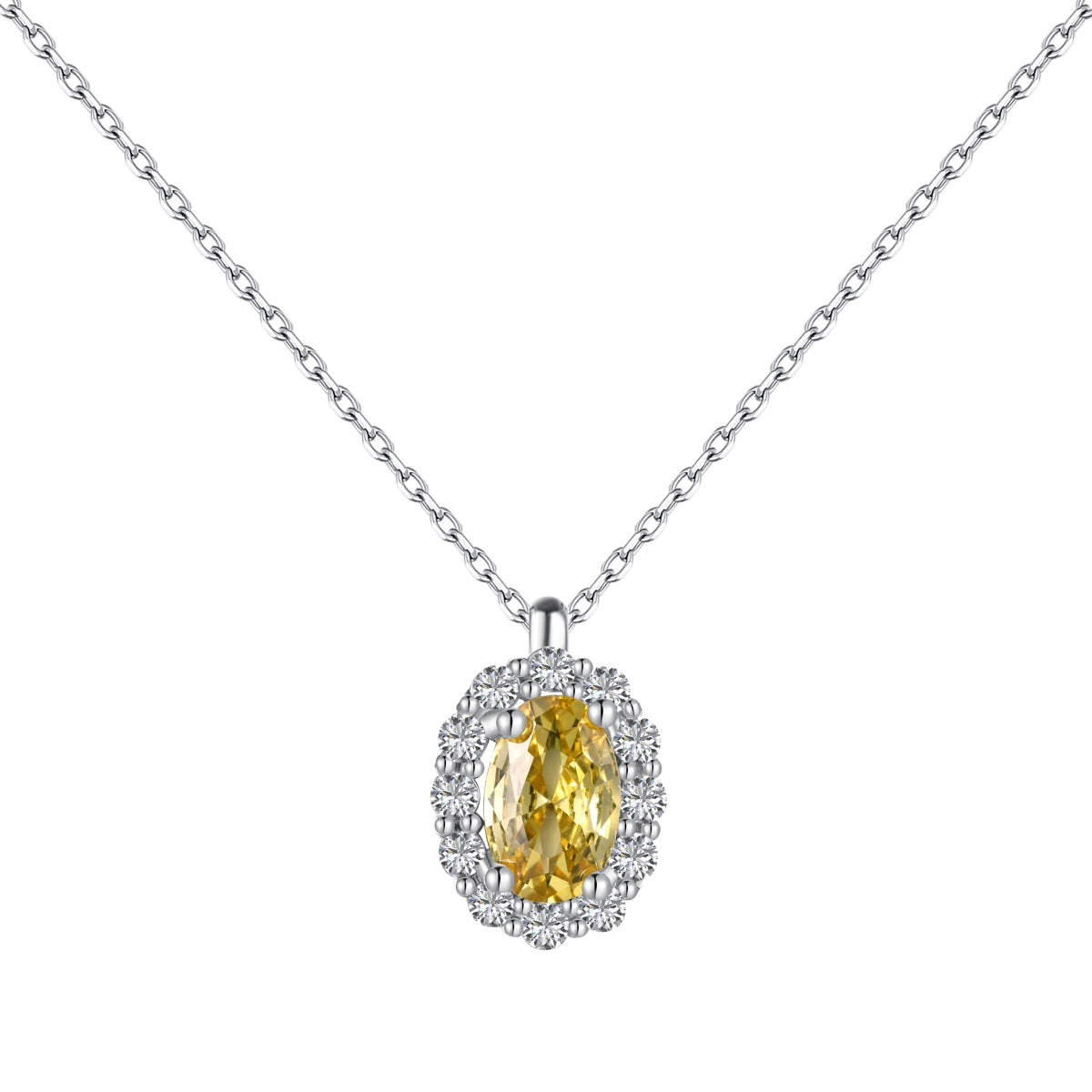Sterling Silver Yellow Oval Zircon Necklace