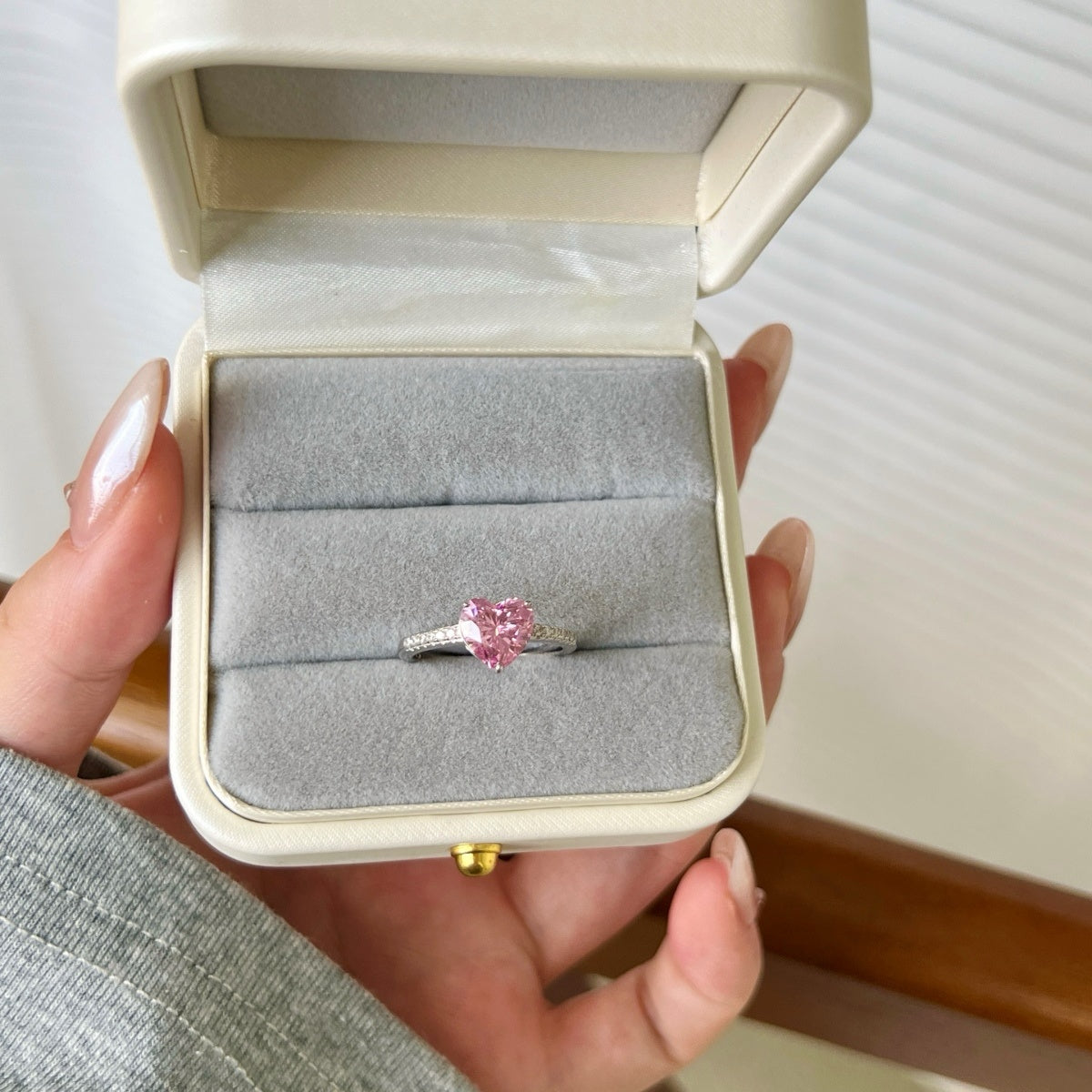 Sparkling Heart Pink Cubic Zirconia Ring