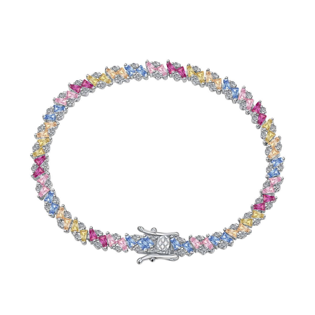 Silver Colorful Zircon Trapezoidal Bracelet