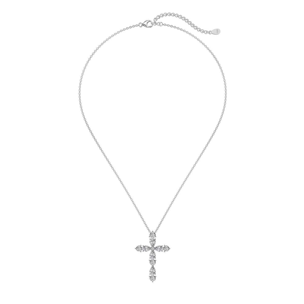 Sterling Silver S925 Pear-Shaped Zircon Cross Necklace