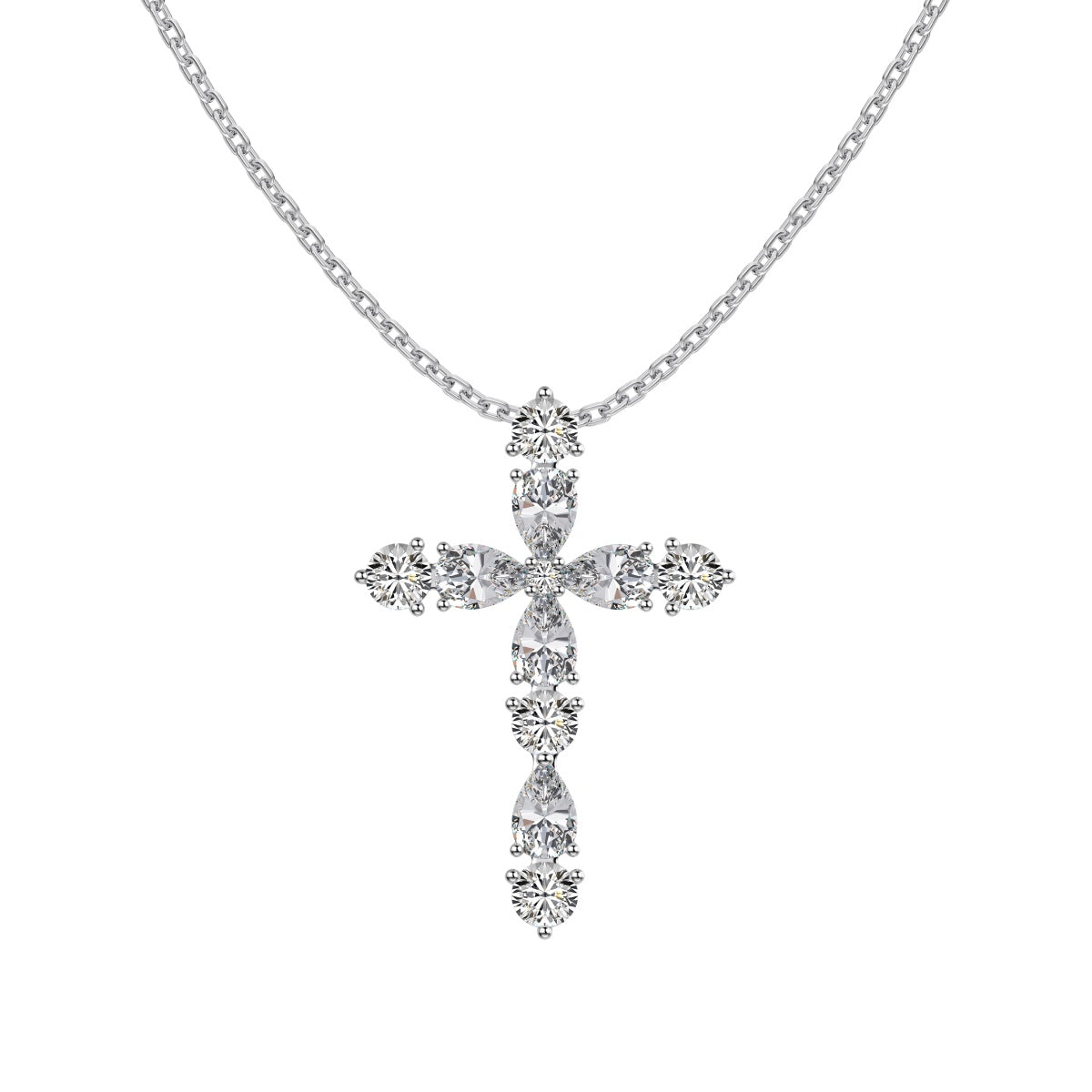 Sterling Silver S925 Pear-Shaped Zircon Cross Necklace
