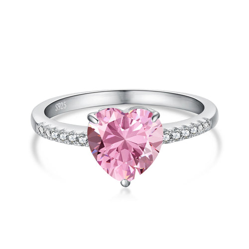 Sparkling Heart Pink Cubic Zirconia Ring