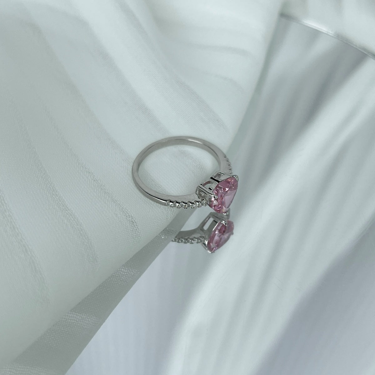 Sparkling Heart Pink Cubic Zirconia Ring
