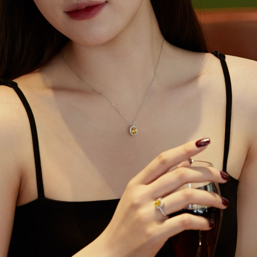 Sterling Silver Yellow Oval Zircon Necklace