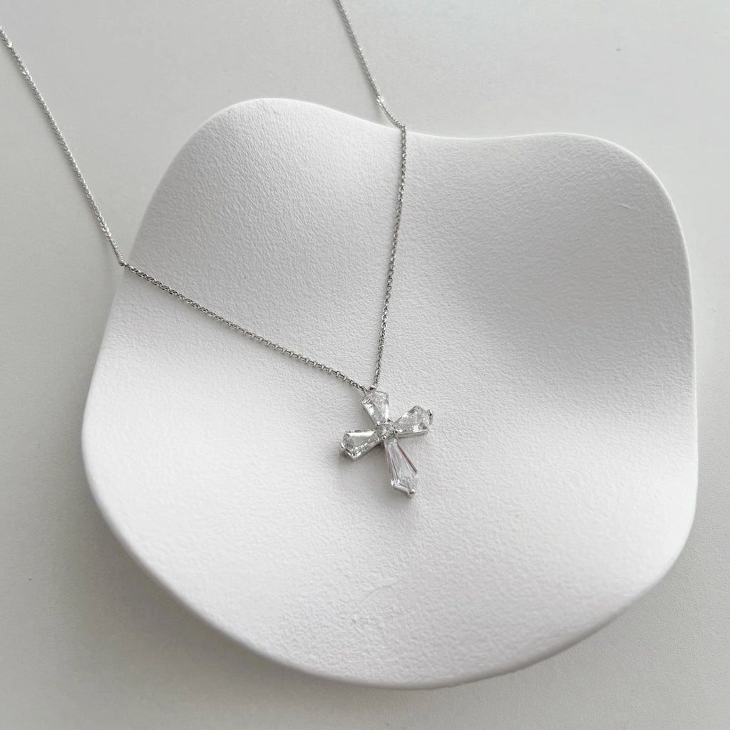 White Cross Pendant Choker Necklace