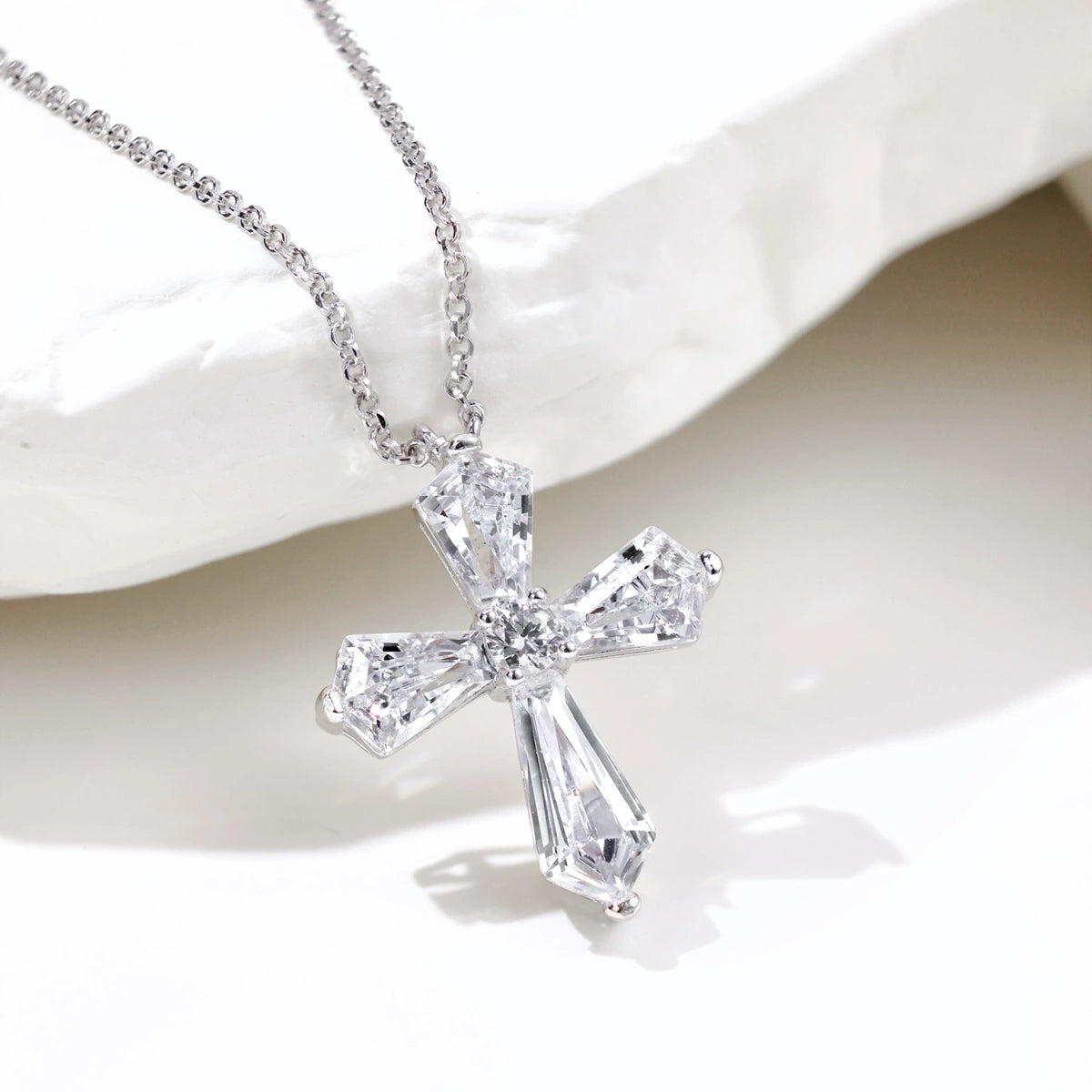White Cross Pendant Choker Necklace