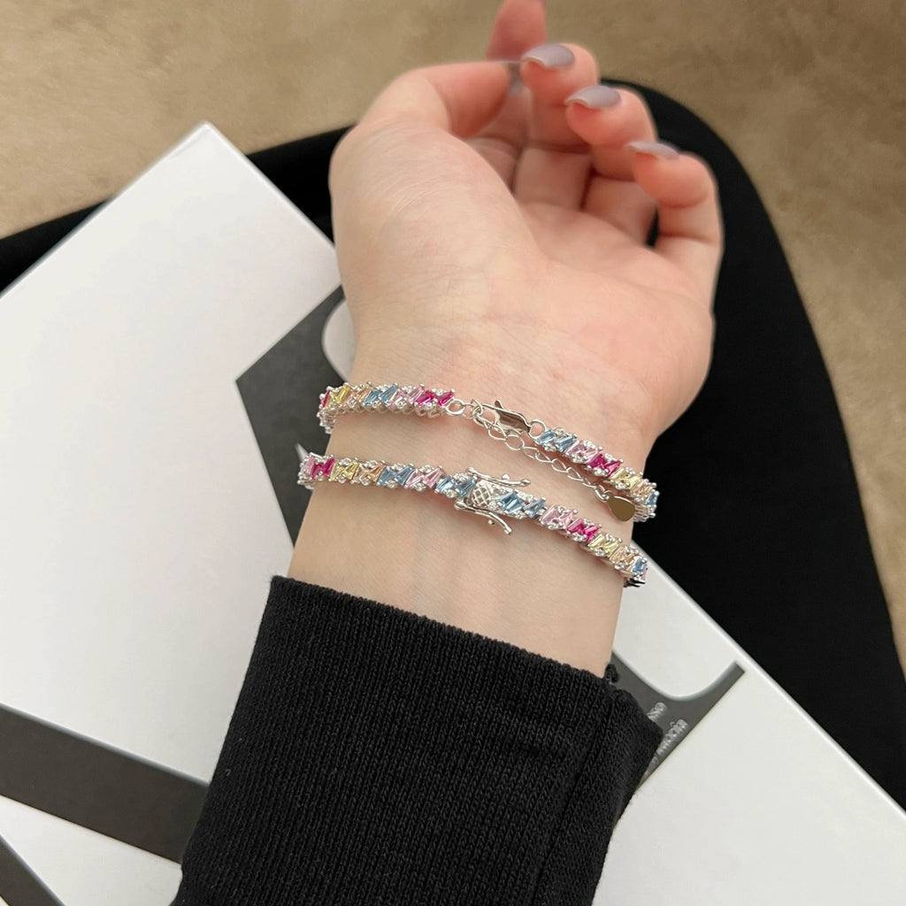 Silver Colorful Zircon Trapezoidal Bracelet